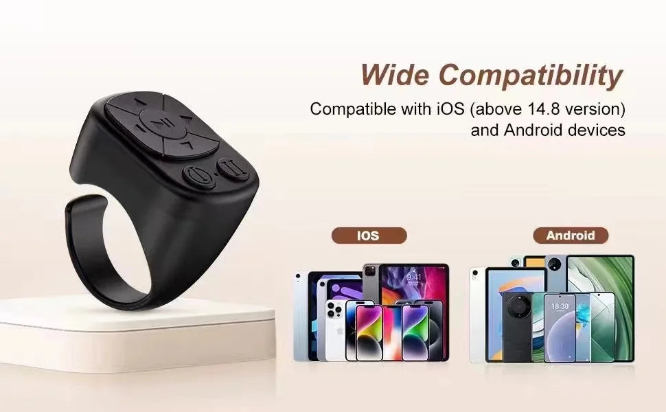 Tiktok Scrolling Ring Tiktok Remote Control Is Suitable for Iphone, iPad Bluetooth Page Turning Ring Roller, Both Camera Shutter, Short Video and Music Remote Control Function, Compatible with Ios and Android Phones Good Vibrations