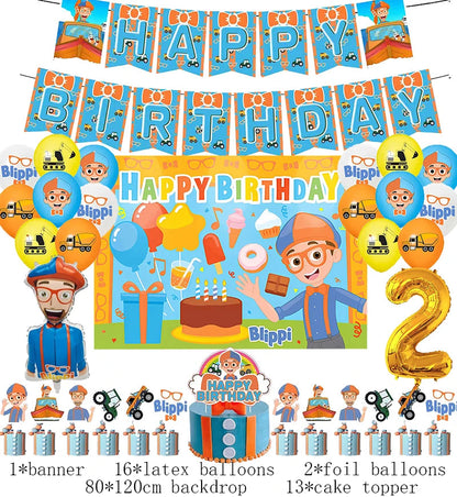 New Blippiing Birthday Party Decoration Foil Balloon Backdrop Banner Cake Topper Baby Birthday Party Supplies Good Vibrations