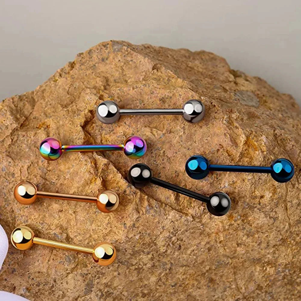 6PCS Titanium Tongue Rings Colorful Tongue Barbell Tongue Body Piercing Jewelry 12mm 14mm 16mm 18mm Good Vibrations Adult Super Store