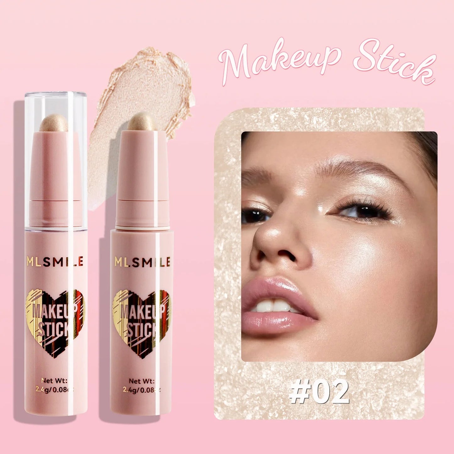 MLSMILE 8 Color High Gloss Pearl Contouring Stick Face Brightening Sleeper Silkworm Pen three-dimensional Face contour Shadow Good Vibrations