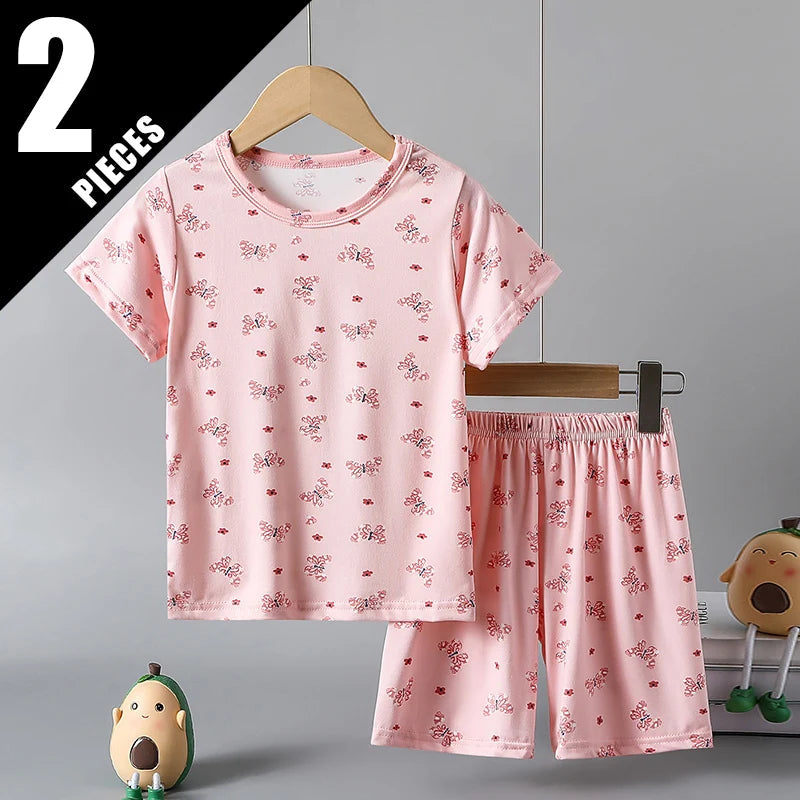 2-piece Summer Children's Comfortable And Versatile Cute Short sleeved Shorts Set For Boys And Girls Casual Home And Outdoor Set Good Vibrations