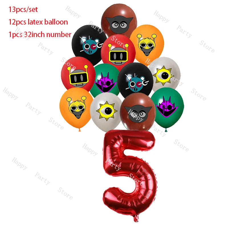Incredibox Sprunki Birthday Party Decoration Sprunki Balloon Backdrop Cake Topper Split Sales Sprunki Birthday Party Supplies Good Vibrations