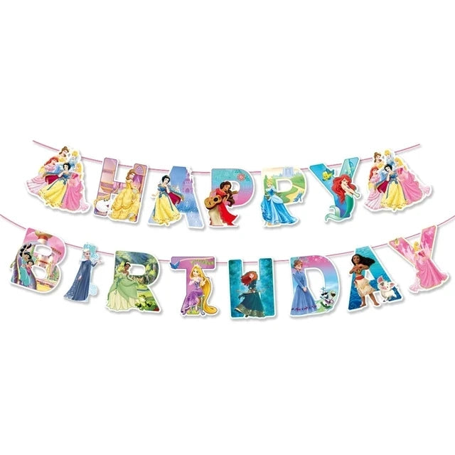 Princess Party Favor Girls' Happy Birthday Banner Princess Pinata Fillers Mask Stickers Disposable Tableware Set Decorations Good Vibrations