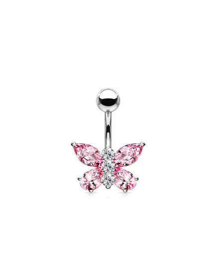 Butterfly Dangle Belly Button Ring Surgical Steel Navel Rings Pink Zircon Umbilical Ring Hypoallergenic Tummy Ring  Piercing Good Vibrations Adult Super Store
