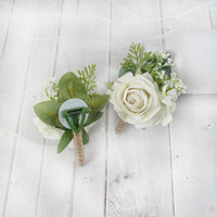 Boutonnieres Flowers Artificial Roses Silk White Ivory Corsage Buttonhole Groomsmen Boutonniere for Men Wedding Accessories Good Vibrations