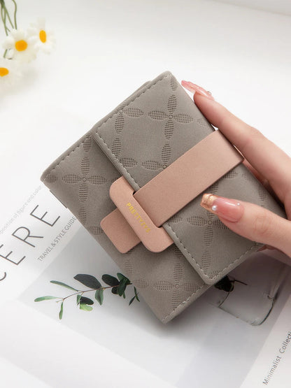 Explosive purse female Korean PU plaid buckle simple multi-card folding triple fold bag large capacity student ladies daily trav Good Vibrations