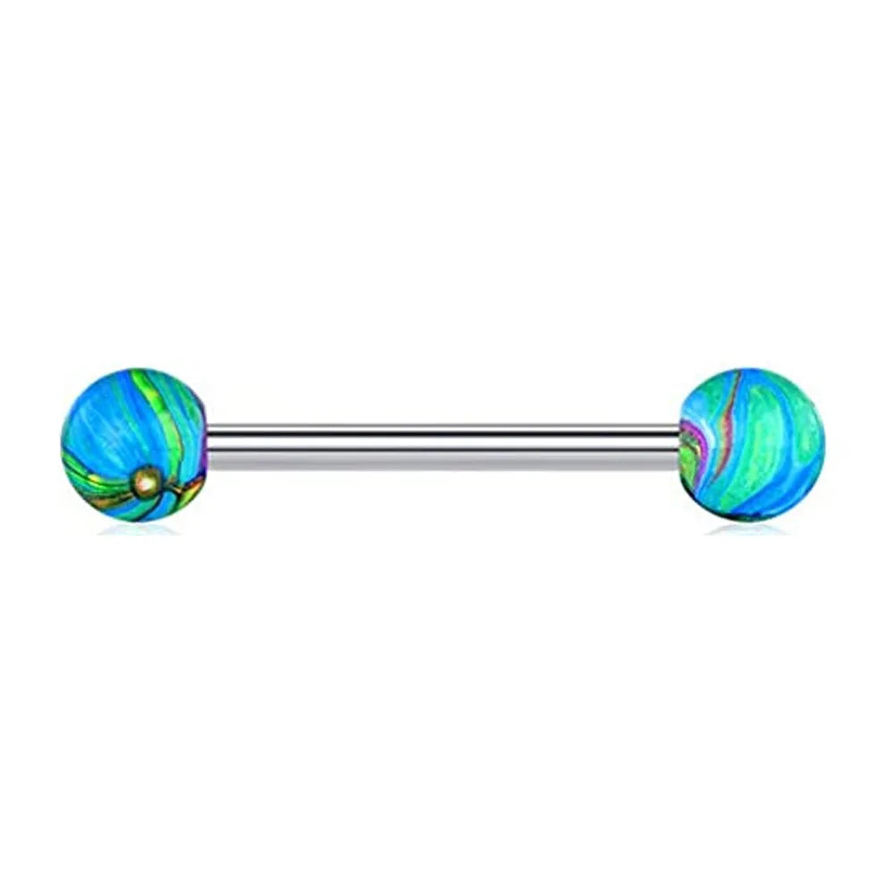 1PCS/4PCS Green Blue Acrylic Balls Tongue Barbell Splatter 316L Stainless Steel Bar Tongue Rings Piercing Good Vibrations