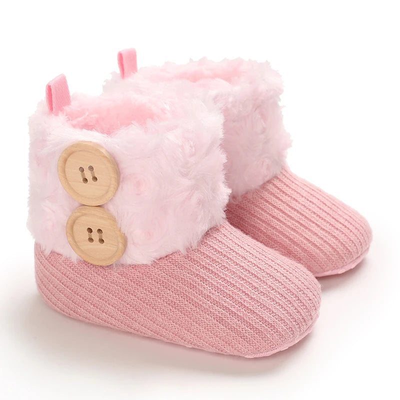 Baby Autumn/Winter Pink Snow Boots 0-18M Girl Baby Warm Cotton Shoes Solid Color First Walking Shoes Children's Shoes Good Vibrations