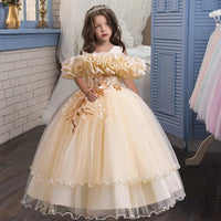 New Elegant Girl Party Dress Long Wedding Bridesmaid Dress 4-13 Year Old Mesh Embroidered Graduation Ball Evening Dress Good Vibrations