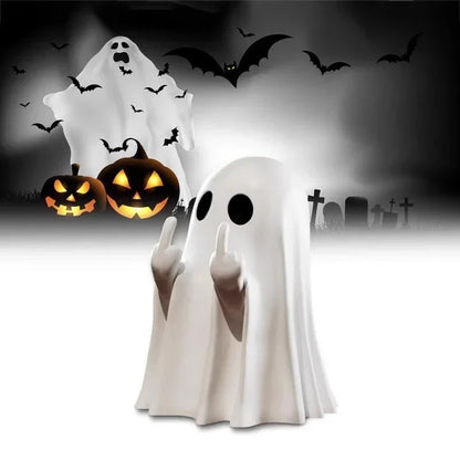 Halloween Middle Finger Ghost Statue Small Halloween Decor for Home Centerpiece for Coffee Table, Adorable Horror Figure Good Vibrations