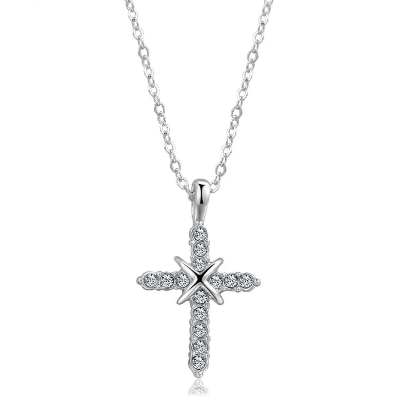 Cross Pendant Necklace For Women Iced Out Crystal Silver Plated Chain Collar Choker Necklace Christmas Jewelry Fashion N456 Good Vibrations