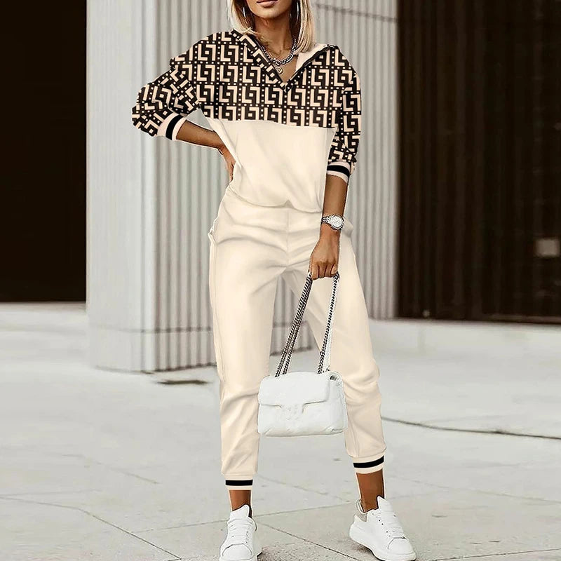 New Fashion Women Plaid Print Splicing Zipper Front Hooded Top & Pants Set Two Pieces Suit Flare Pants Outwear Autumn Outfits Good Vibrations