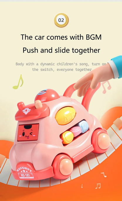 Kid Pull Along Toy Walking Trolley Musical Light Up Car Toy Crawling To Walking Learning Toys Cartoon Polyhedral Trolley Car Toy Good Vibrations