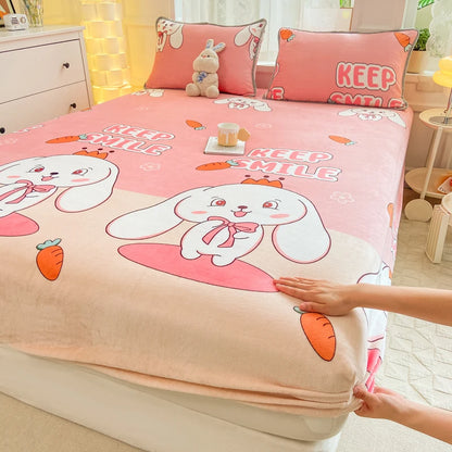 Queen Double Size Bed Sheet Polyester Elastic Fitted Sheet Velvet Soft Flannel Warm Mattress Cover King Full Twin Size Winter