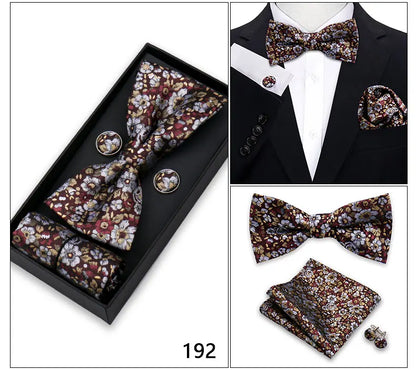 Bowtie For Men Set Gift Box Business Gift Fashion Bow Tie Pocket Square Cufflinks Set Bowtie 3pcs For Wedding Hanky Cravata Neck