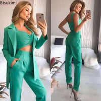 New Women Elegant Office Suits Pants 3PCS Breathable Turndown Collar Women Jacket Dress Suits Slim Jacket+Vest +Pants Suit Set Good Vibrations