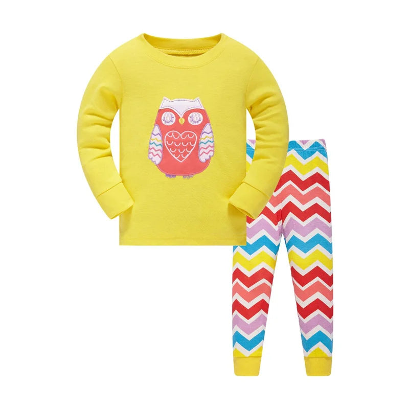 Jumping Meters 3-8T Flamingo Print  Autumn Winter Girls Sleepwear Fashion Children's Home Clothes Kids Pyjamas Costume Good Vibrations