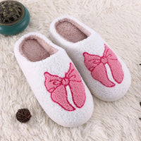 Women's Lovely Pretty Bow Flowers Slippers Men Cartoon Soft Warm Sandals Females Cute Plush Cotton Flat Slides For Autumn Winter Good Vibrations