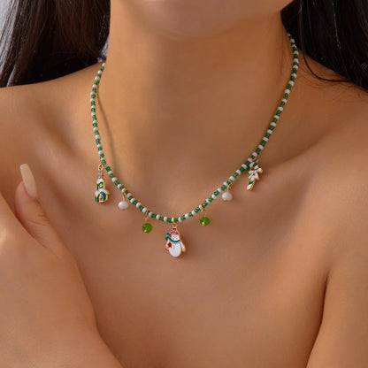 Christmas Necklaces for Women Girls Handmade Rice Beads X'mas Tree Santa Claus Snowman Gift Necklace Pendant New Year Jewelry Good Vibrations