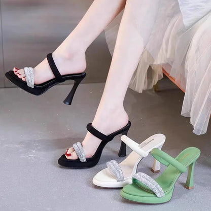 High Heel Sandals 2026 Summer New Round Rhinestone Platform Non-slip Wear-resistant Stiletto Slippers Good Vibrations