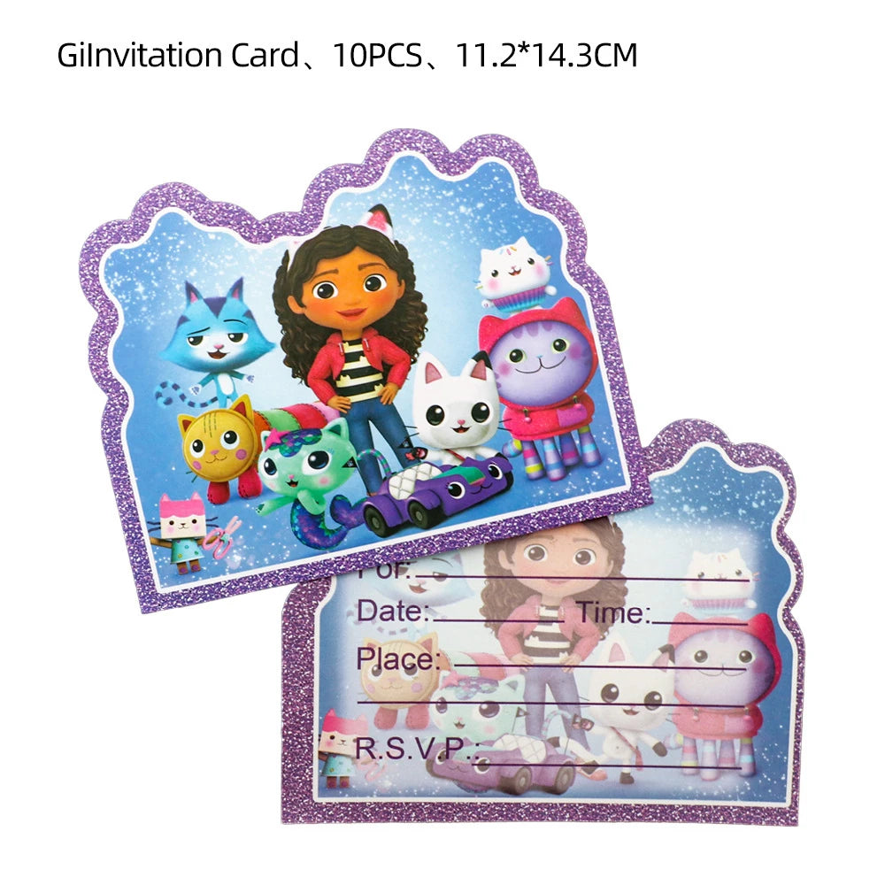 Gabby Doll House Birthday Party Decoration Cat Cutlery Cup Plate Stickers Baby Shower Children's Party Balloon DIY Toy Supplies Good Vibrations