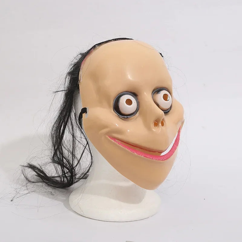 Halloween Horror Mask with Long Hair Funny Plastic Mask V-shaped Mouth Party Dress Up Ghost Mask Prop Cosplay props New 2025 Good Vibrations