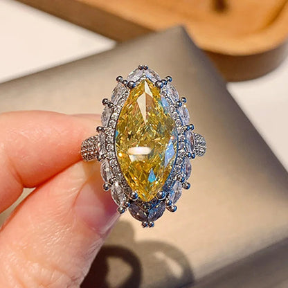 Elegant Yellow Water Drop Shaped Crystal Rhinestone Zircon Ladies Ring for Women Party Wedding Engagement Jewelry Size 6-10 Good Vibrations