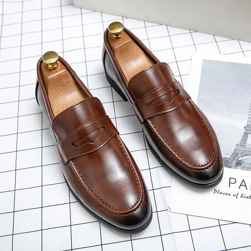 Men's Dress Shoes Trend Leather Formal Loafers Men Classic Casual Business Shoes For Men Party Social Leather Shoes Loafers Male Good Vibrations