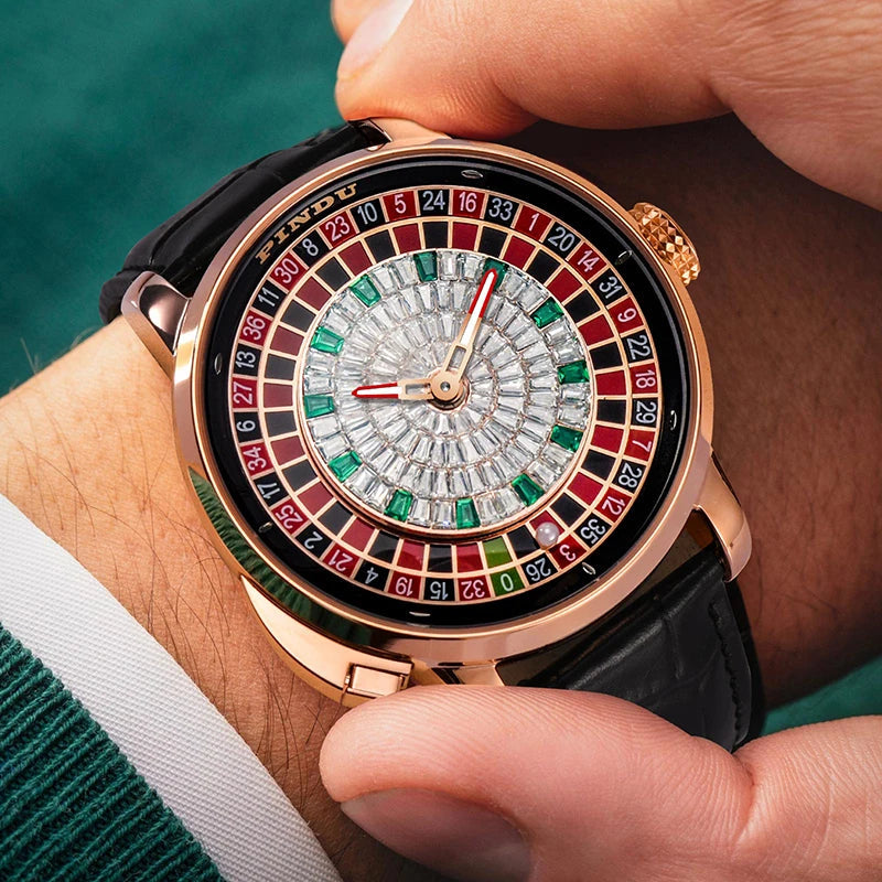 PINDU Design New NH35A Mechanical Watches Men Push Button Turn Russian Roulette Game Sapphire Mirror Diamond Dial Men's Watch Good Vibrations