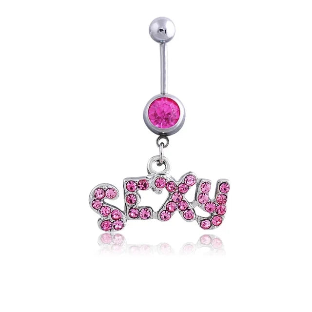 Dainsty Dangled Belly Button Rings Surgical Steel 14G Bar Navel Piercing Ring Crystal CZ Bee Flower Heart Belly Ring Ear Jewelry Good Vibrations Adult Super Store