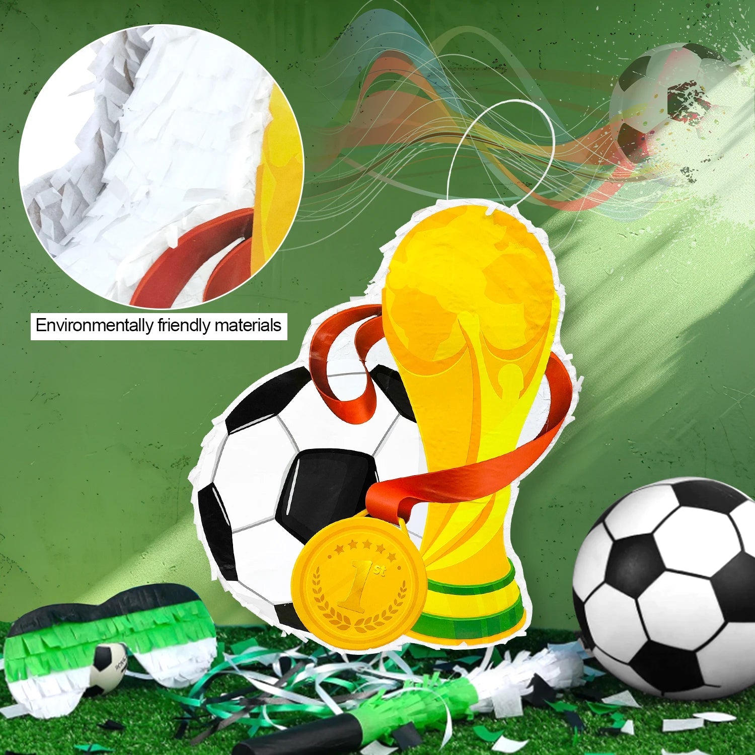 Soccer Ball Pinata, 4 Pcs Soccer Pinatas Bundle - 15.1''Soccer Theme Piñata,Soccer Party Pinata Stick&Games Blindfold etc Good Vibrations
