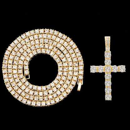 Hip Hop Iced Out Cross Pendant Necklace Strap 4mm Zircon Tennis Chain Men Women Sparkling Necklace Punk Jewelry Fashion Gift Good Vibrations