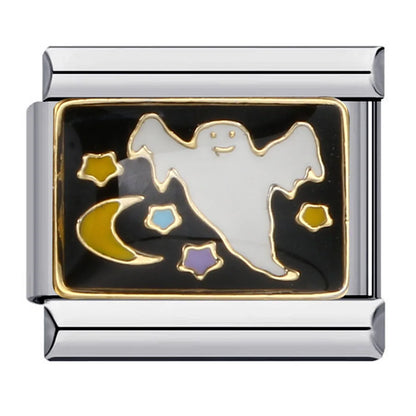 Goth Vintage Black Glaze Skull Raven Ghost Halloween Day's Charm Links Fit 9mm Bracelet Stainless Steel Making DIY Jewelry Good Vibrations