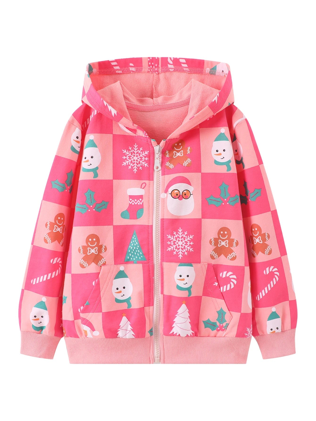 A long-sleeved hooded cardigan with cute Christmas prints for girls is perfect for outdoor casual wear, comfortable and fun Good Vibrations