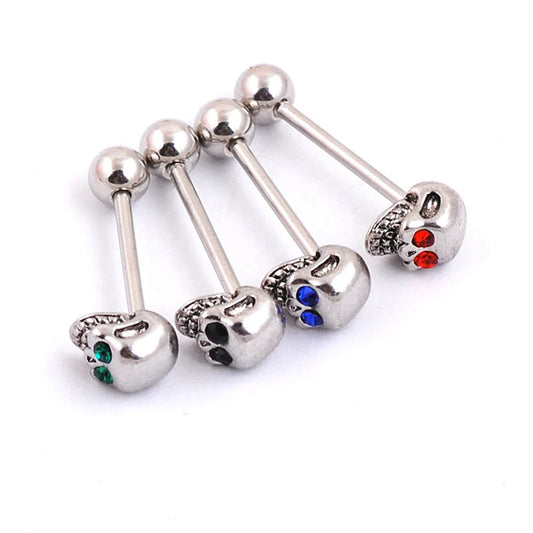 1pc Skull Tongue Piercing Stud Zircon Tongue Rings Stainless Steel Barbell Body Jewelry Good Vibrations