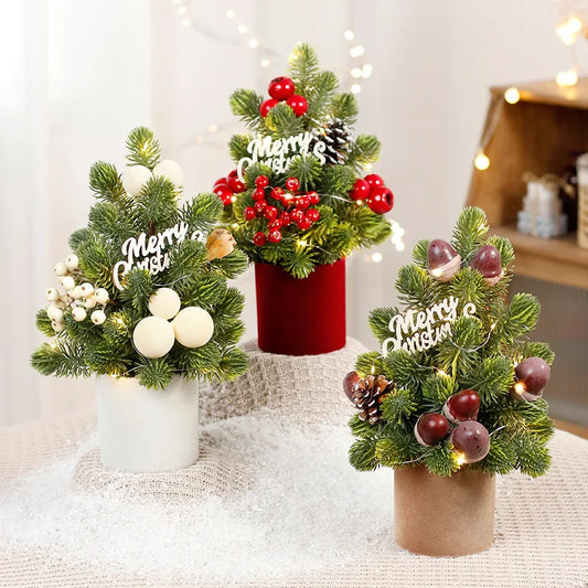 Hot Sale European Style Mini Christmas Tree Decorations Handmade Red Fruit LED Pine Desktop Mini Home Decorations for Christmas Good Vibrations
