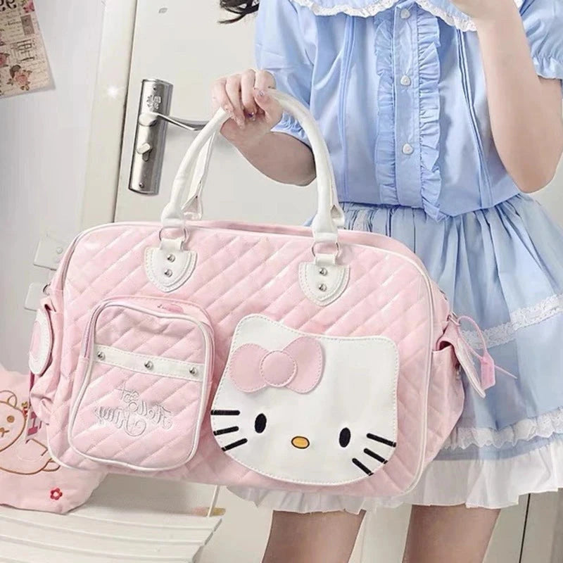 Sanrio Hello Kitty Large Capacity Crossbody Bag Pink Shoulder Bags For Women Y2k Sweet Girl PU Leather Handbag Good Vibrations