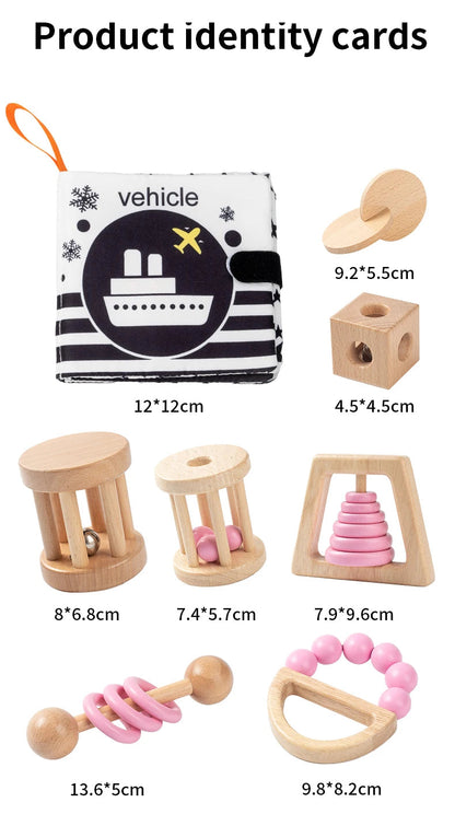 Montessori Wooden Toys Colorful Baby Rattle Set Safe Food Grade Wood Rattle Soother Bracelet Set Toddler Toy Bell Gift Good Vibrations