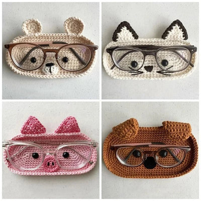 Handmade Crochet Cute Animal Theme Glasses Holder Eyeglass Protective Storage Tray for Home Desk Eyewear Organizers Gift