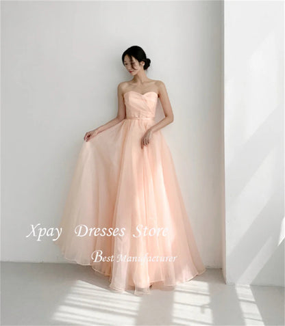 XPAY Elegant Korean Evening Dresses Off the Shoulder A-Line Girls Prom Dresses Customized Party Dresses Pink Wedding Snap Dress Good Vibrations