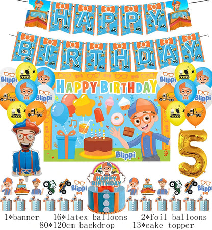 New Blippiing Birthday Party Decoration Foil Balloon Backdrop Banner Cake Topper Baby Birthday Party Supplies Good Vibrations