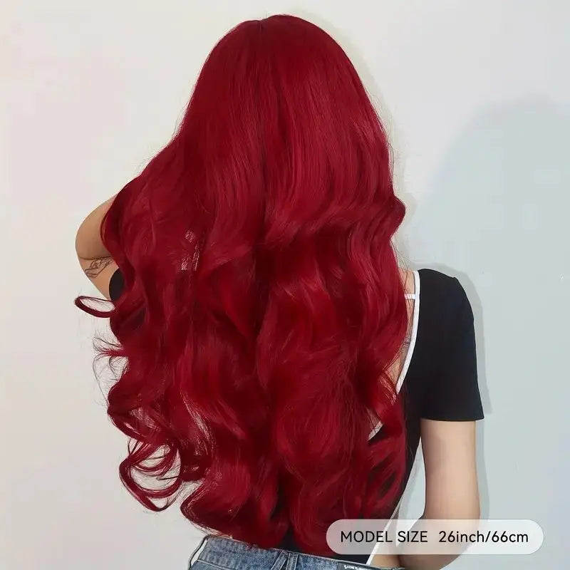 Wine Red Synthetic Wig for Women With Natural Wavy Long Curls, Suitable for Daily Cosplay, Heat-Resistant Full Head Cover Good Vibrations