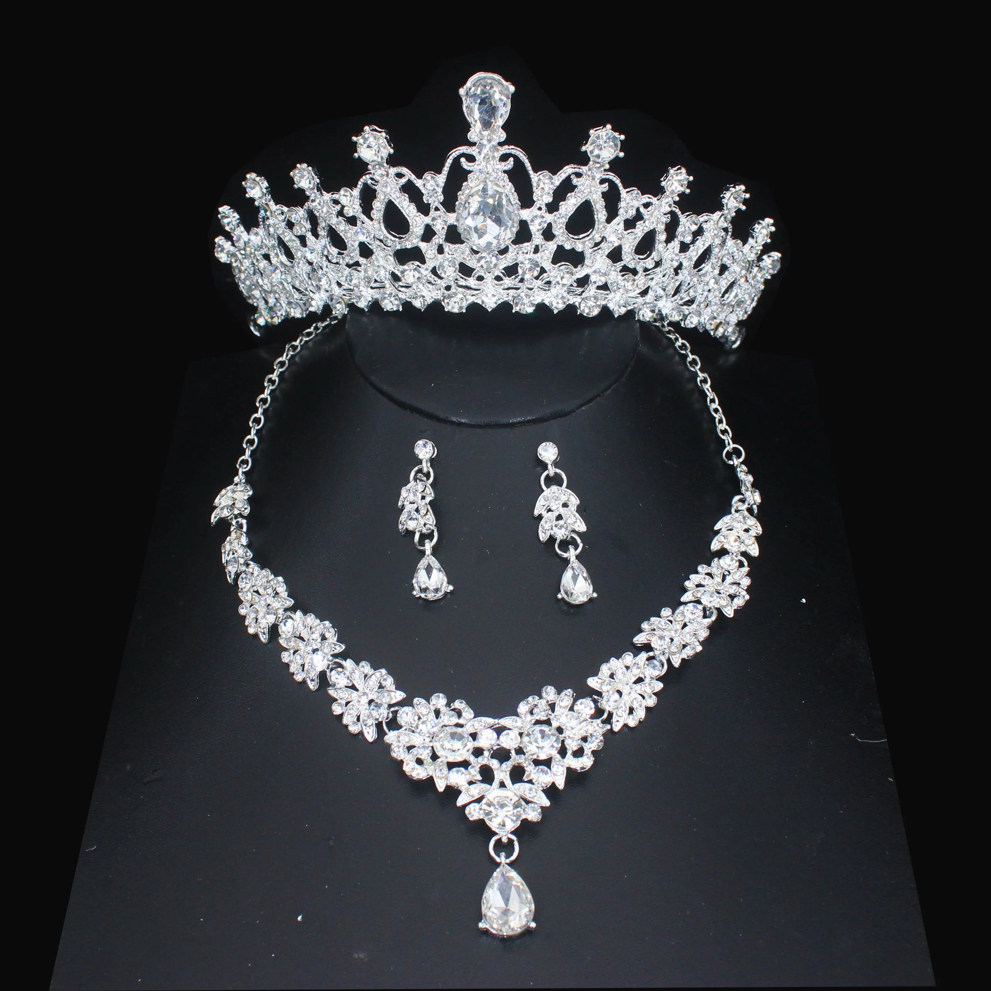 Luxury Crystal Wedding Bridal Jewelry Sets Women/Girl Gold Color Tiara/Crown Earrings Choker Necklace Bride Jewelry Set Good Vibrations Adult Super Store