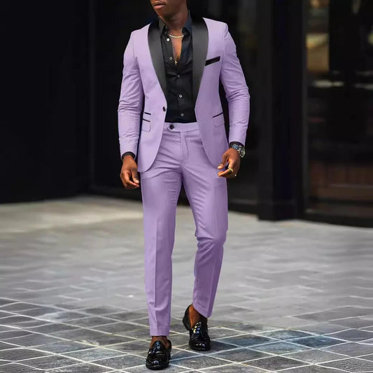 Men's New Fashion Business Casual Two-piece, Comfortable and Breathable Slim-fit Side Slit Single-button Suit Jacket+trousers Good Vibrations