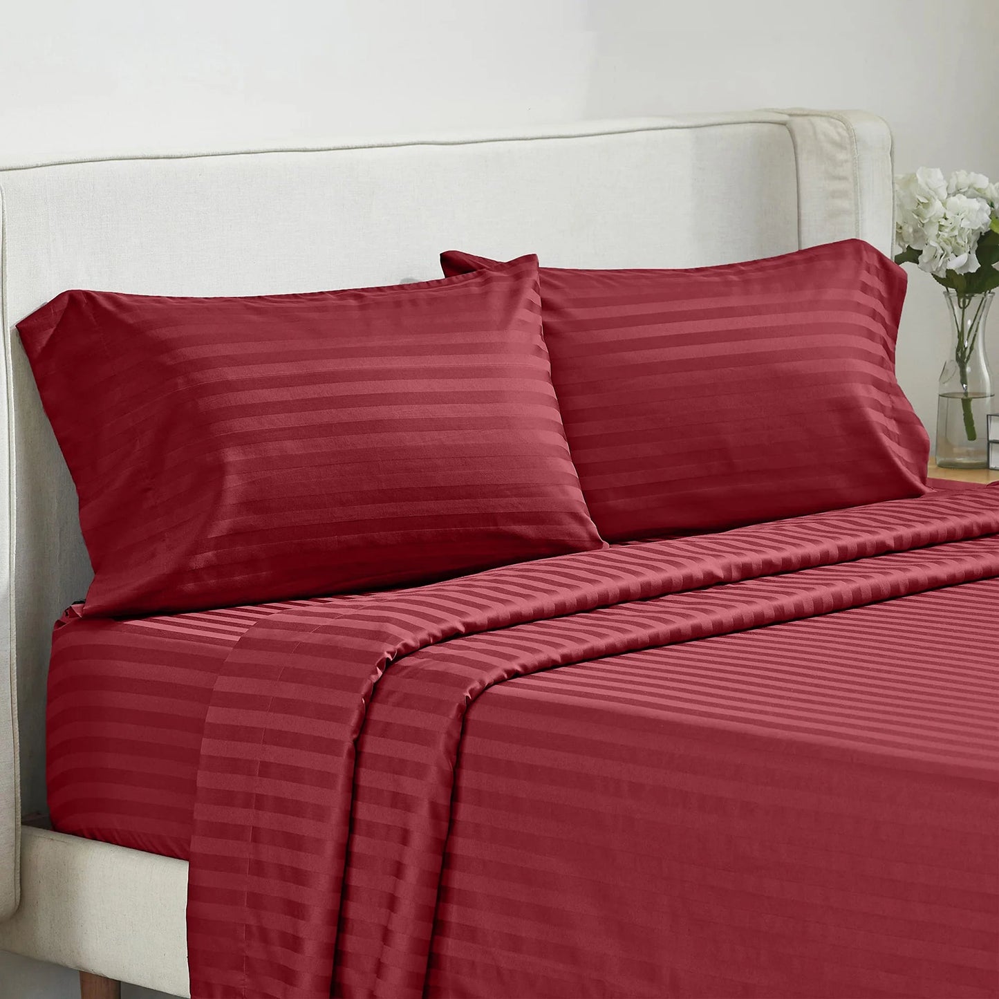 Battilo Bed Sheets 4 Pieces Set Luxury Fitted Flat Sheet with Pillowcases Solid Stripe Bedding Set For Twin Full Queen King Size Good Vibrations