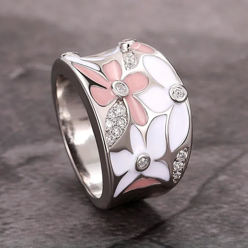 2026 Aesthetic Enamel Flower Finger Ring for Women Wedding Party New 2026  Silver Color Luxury Cubic Zirconia Jewelry Gift Good Vibrations
