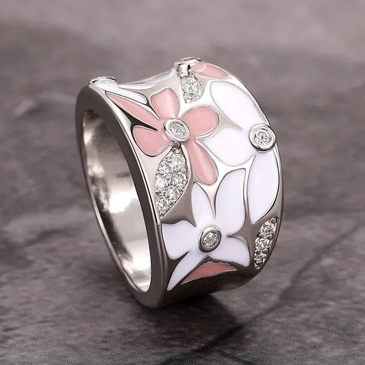 2026 Aesthetic Enamel Flower Finger Ring for Women Wedding Party New 2026  Silver Color Luxury Cubic Zirconia Jewelry Gift Good Vibrations