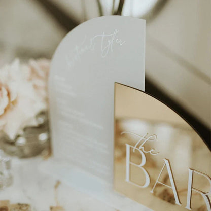 1p Arch Gold Acrylic Bar Sign- Arched Gold Wedding Bar Sign - Signature Drinks Wedding Sign - Wedding Bar Menu - Wedding Signage Good Vibrations