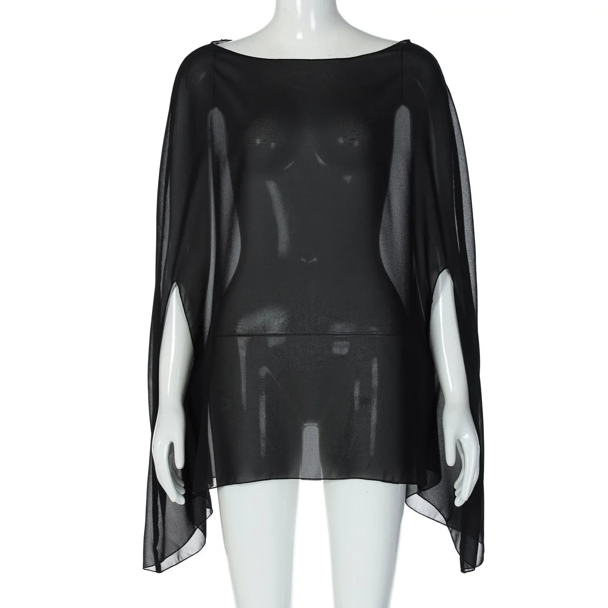 Woman Clothes See-through Chiffon Blouses Sexy Fashion Solid Cover-ups Ladies Elegant Night Club Tops White Black Streetwear Good Vibrations