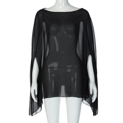 Woman Clothes See-through Chiffon Blouses Sexy Fashion Solid Cover-ups Ladies Elegant Night Club Tops White Black Streetwear Good Vibrations